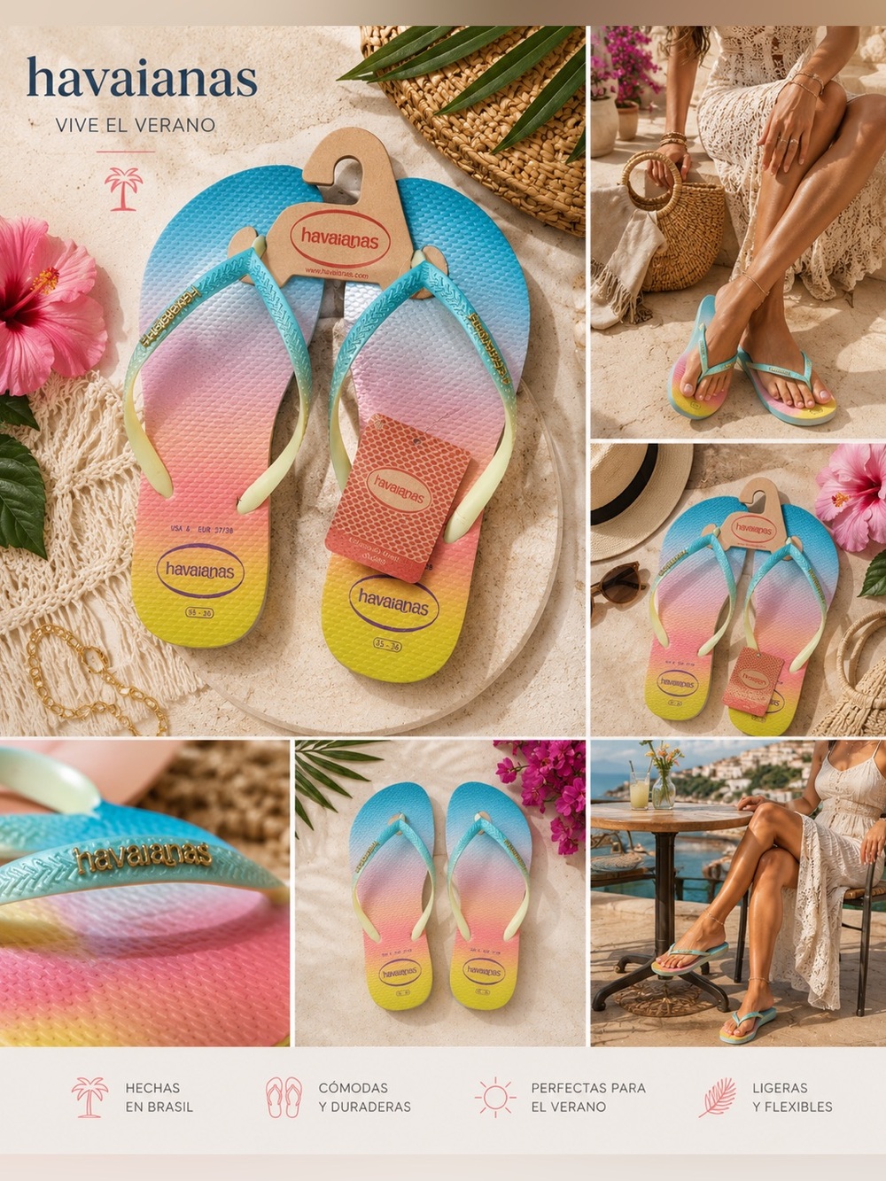 Havaianas Gradient Flip Flops - Teal, Pink & Yellow